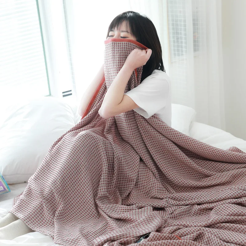 

Solid Color Blanket Waffle Plaid Throw Blanket for Nap Sofa TV Travel Summer Quilt High Quality Soft Towel Single Double