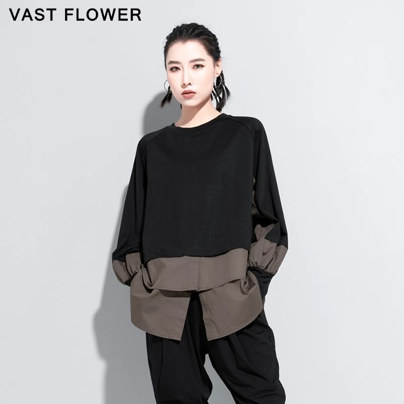 

Patchwork Fake Two Piece Oversized T Shirt Women New Vintage Casual Loose Long Sleeve T-shirt Tops Fashion Clothes Autumn 2021