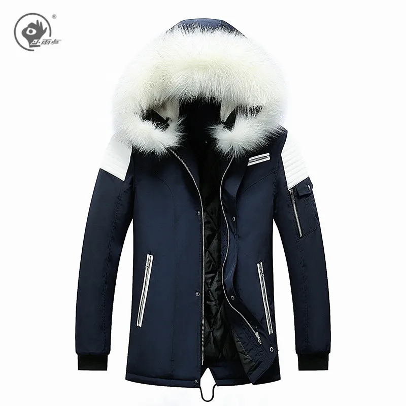 

Little Rain Winter Jacket Men Parkas Faux Fur Collar Long Thick Cotton Hooded Waterproof Jackets Male Outwear Coat Parka Hombre