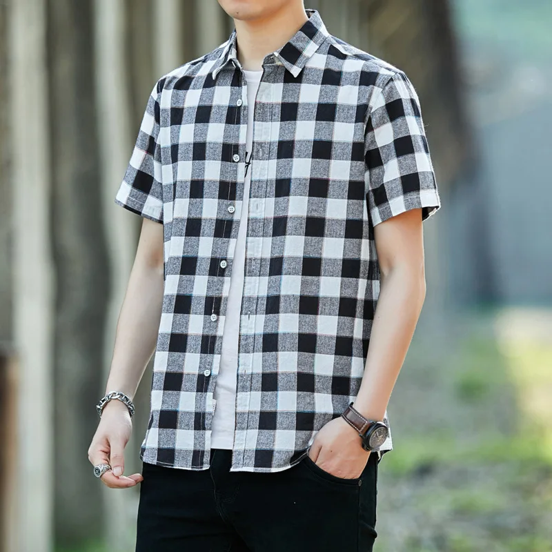 

Plaid Shirt Men's short sleeve summer loose trendy brand ruffian Shuai casual shirt