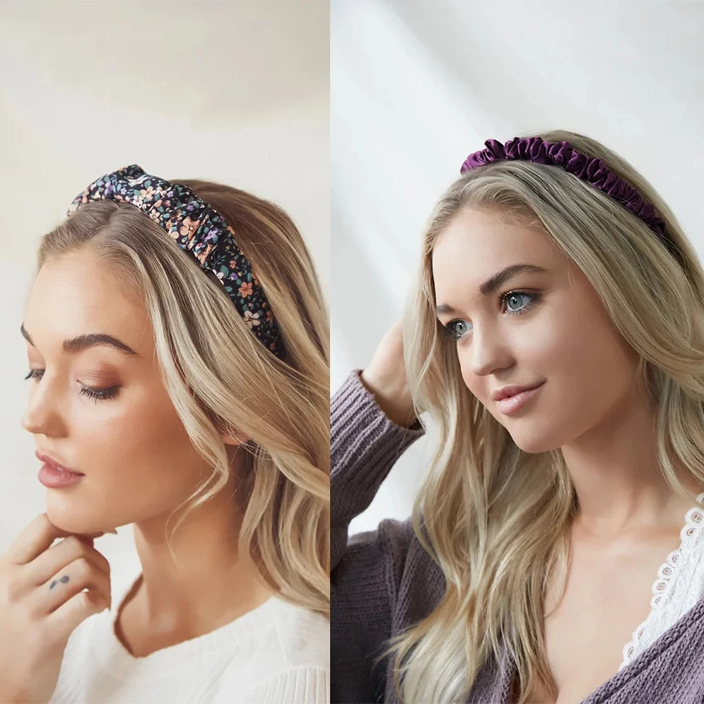 Женская плиссированная повязка на голову AWAYTR однотонная эластичная аксессуар