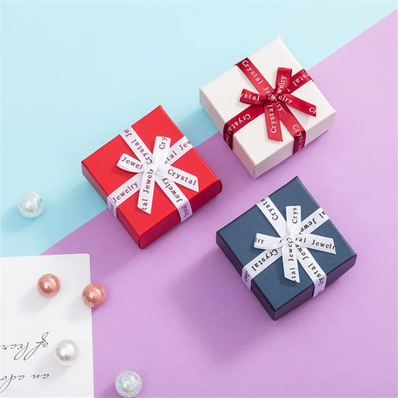 12 шт./лот Высококачественная подарочная коробка для ювелирных изделий с бантом