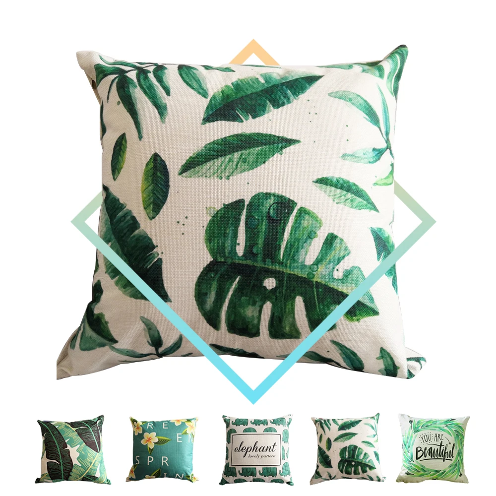 Льняная наволочка с ярким растительным цветком и геометрическим узором 40 см 45 |