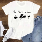 Футболка для дня, забавная футболка для счастливых выходных, Милая женская хипстерская футболка для кофе, кемпинга, вина, Топ
