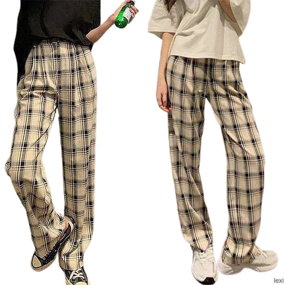 

Long Pants For Women High Waist Loose Check Black White Comfy Youth Korea Clothes