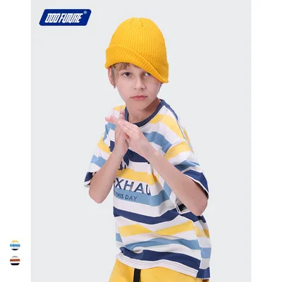

2021 летняя детская футболка с короткими рукавами для больших мальчиков с О-образным вырезом Британский стиль футболка в полоску уличные фут...