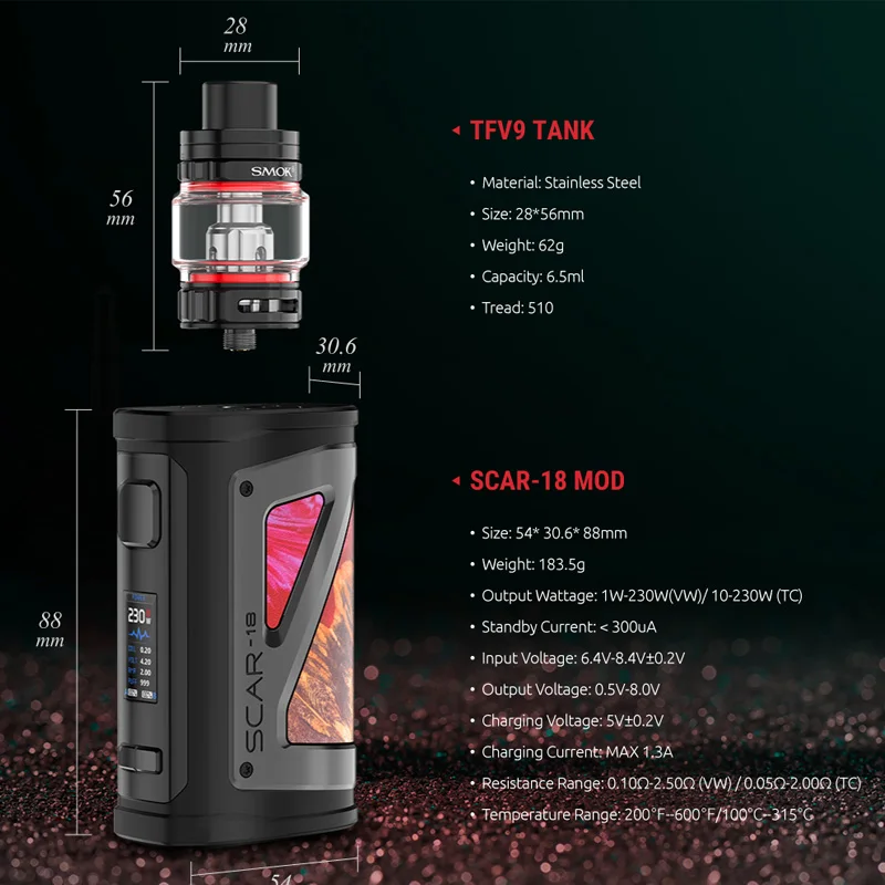 SMOK оригинальная электронная сигарета SCAR-18 230 Вт бокс мод для вейпа с TFV9 tank и V9