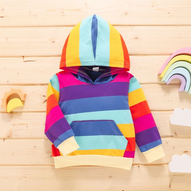 

Girls Clothes Cotton Rainbow Hooded Spring Autumn Baby Sweatshirt Cartoon Sportswear Infant Kids Casual Clothing