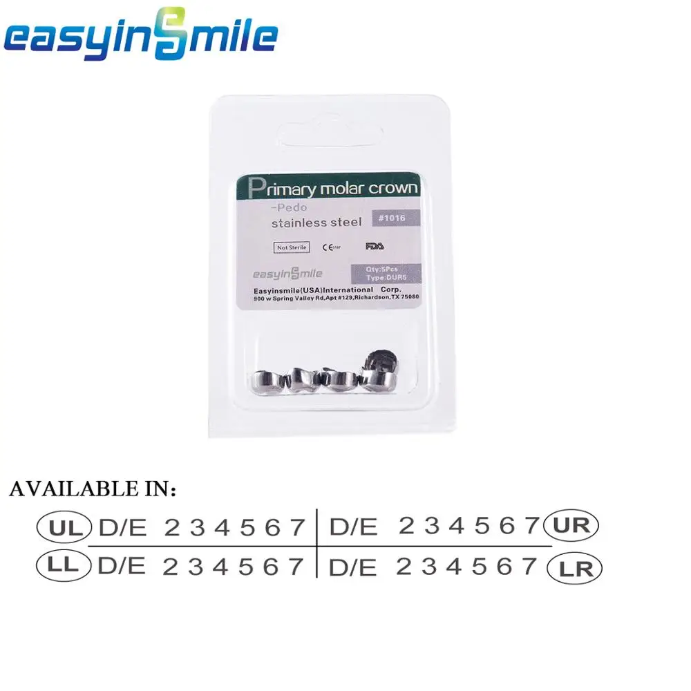 EASYINSMILE 5 шт./кор. Стоматологическая детская Корона из нержавеющей стали первичный
