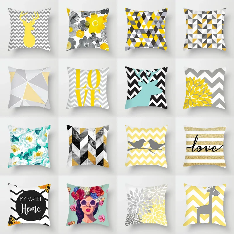 

Желтая подушка с геометрическим рисунком, супермягкая короткая плюшевая подушка в красном и том же стиле