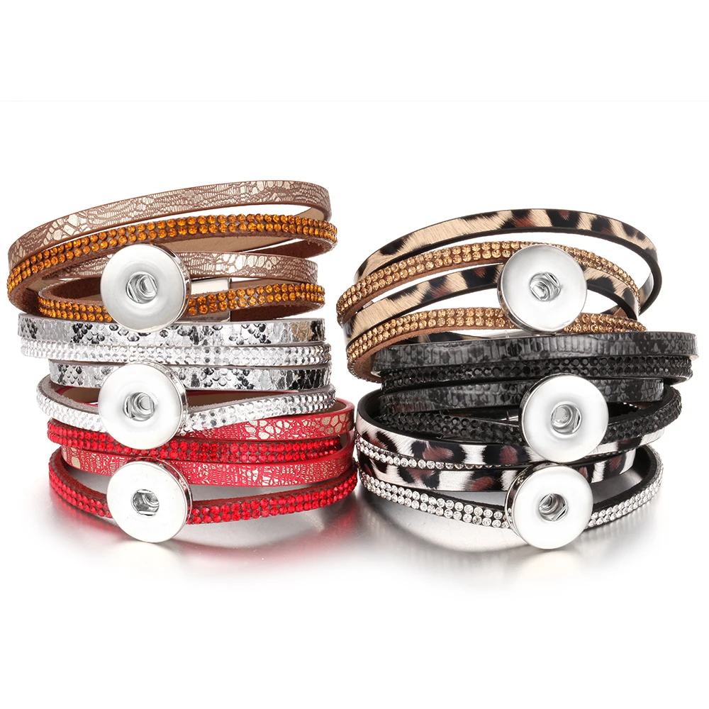 Новые ювелирные браслеты с кнопками 18 мм кожаные защелками многослойные