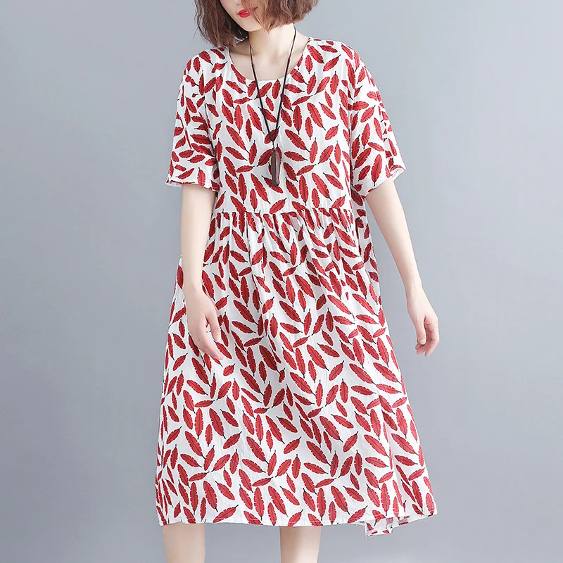 Женское винтажное платье из хлопка и льна свободное ТРАПЕЦИЕВИДНОЕ ПЛАТЬЕ с