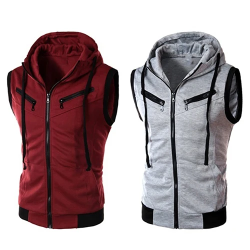 Жилет Мужской без рукавов кофта с капюшоном кардиган на молнии карманами жилет