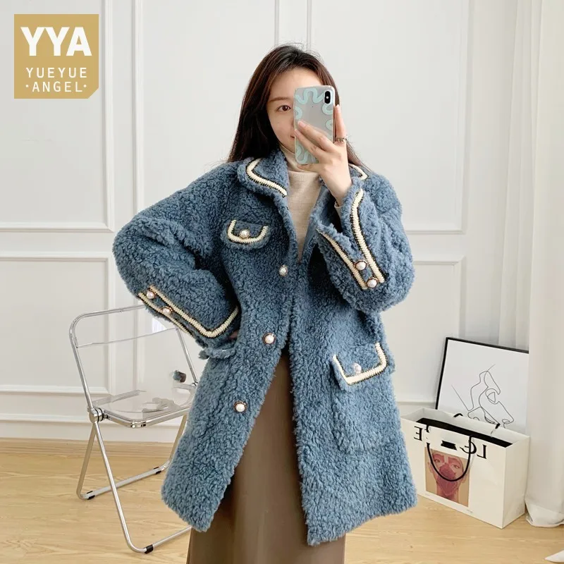 

Winter Ladies Mid Long Real Fur Jacket Thick Warm Sheep Shearling Overcoat Natural Wool Coat Colors New Women Lambswool Jackets