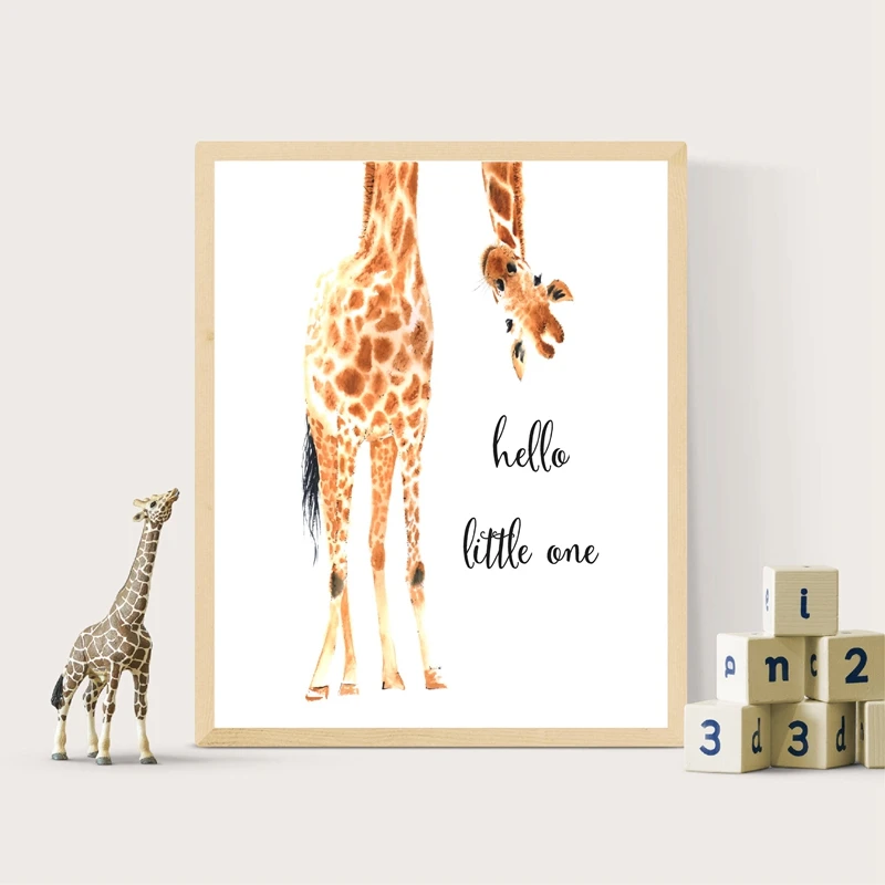 

Giraffe Print Hello Little One Nursery Wall Art Canvas Painting Nordic Poster Wall Picture Baby Girl Boy Gift Kids Room Decor