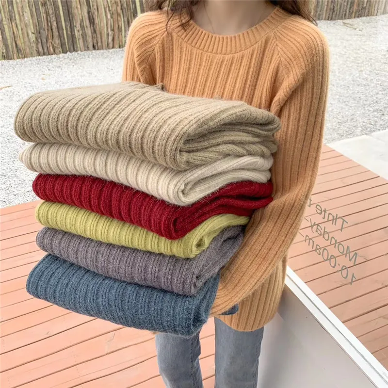 

2021 Solid Casual Vintage Wild Warm Sweater Women Pullover Women Long Sleeve Winter Clothes Knitted Sweater Streetwear 11122