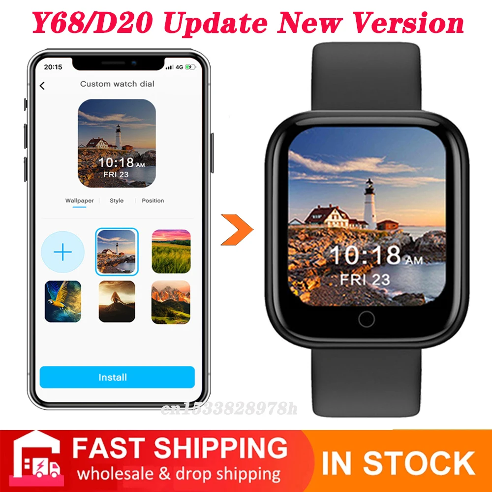 Обновленные Смарт часы Verison Y68 с фотоуправлением большой экран 1 44 дюйма D20