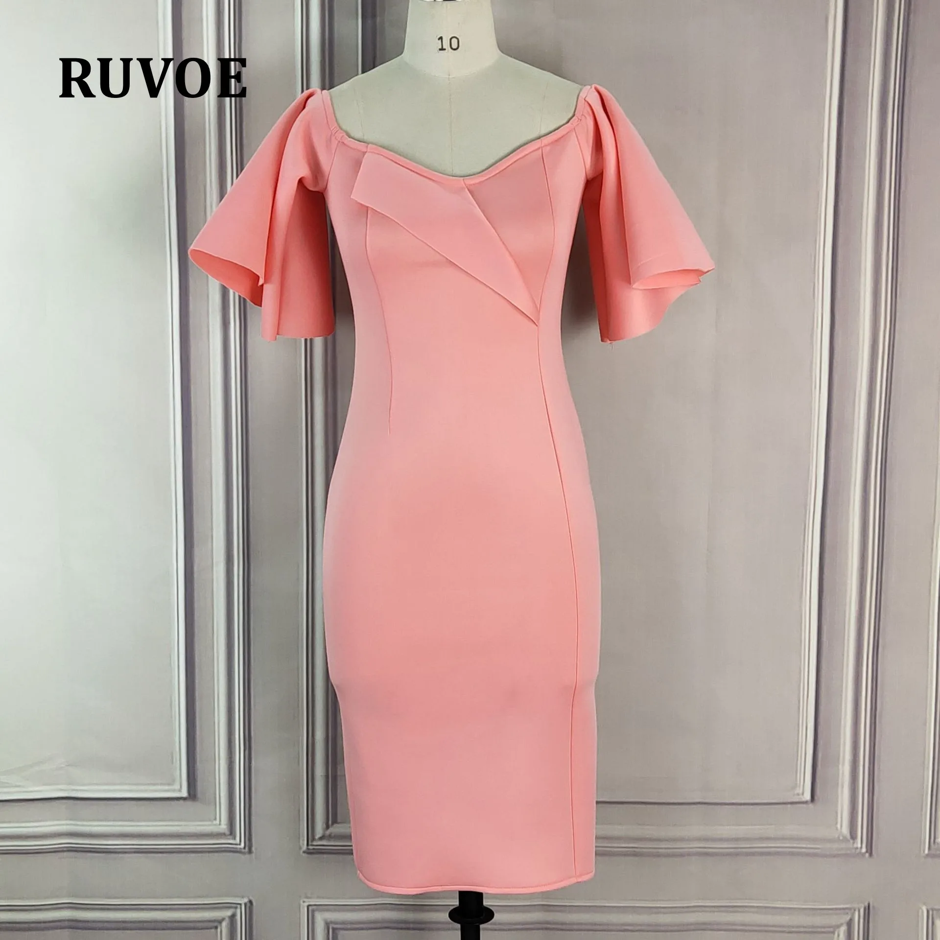 Женское облегающее Платье До Колена с расклешенным рукавом и V образным