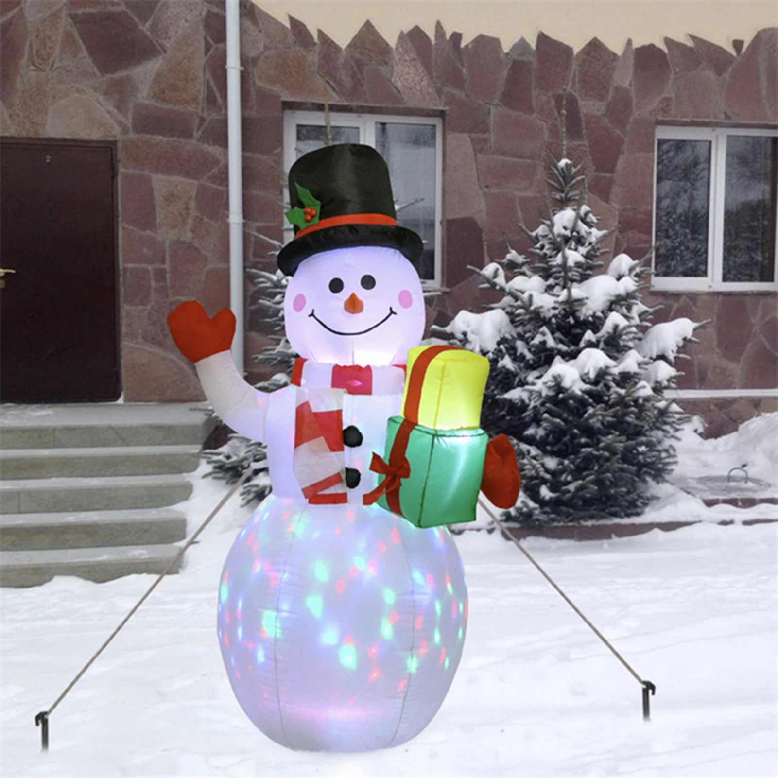 

150cm LED Light Inflatable Model Christmas Snowman Colorful Rotate Airblown Dolls Toys for Holiday Household Party Accessory