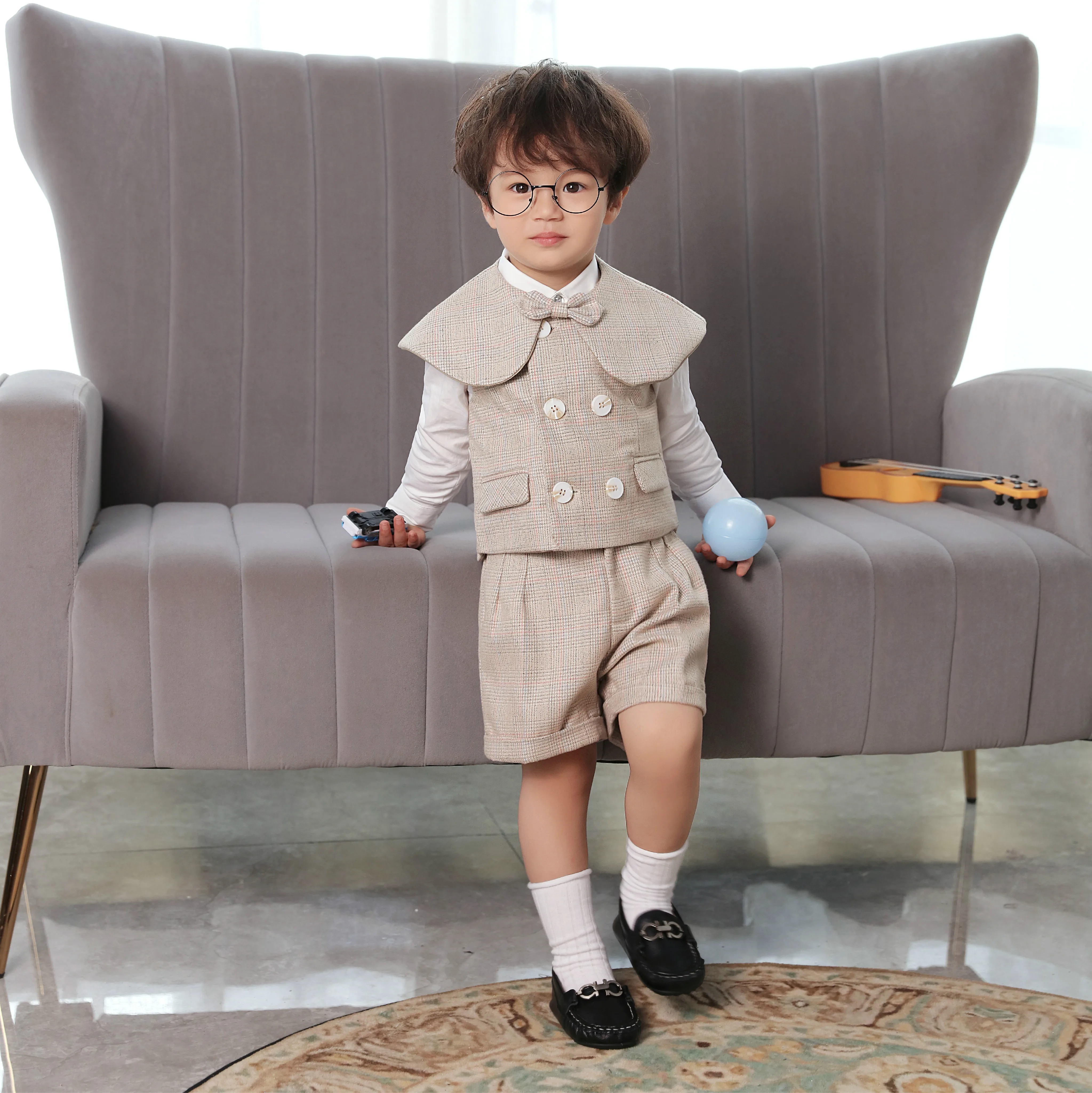Boy Suits Cotton Baby Boys 2022 Double Breasted vest short Shawl 3pcs Suit sets tuxedo Formal Wedding birthday dress |