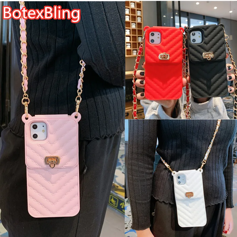 

for iphone13 pro max Silicone Wallet bag Cards Crossbody Chain Phone Case for iphone 12 11 pro max Cover XR XS MAX X 6 8 7 Plus