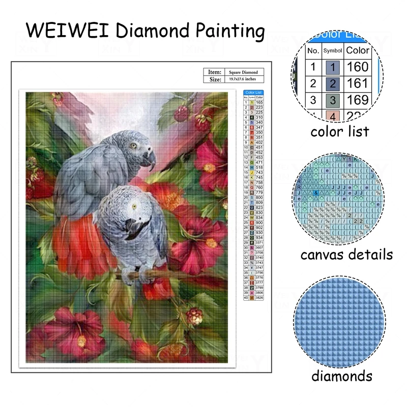 WEIWEI набор для рисования со вспышкой картина с попугаями полным алмазным рисунком