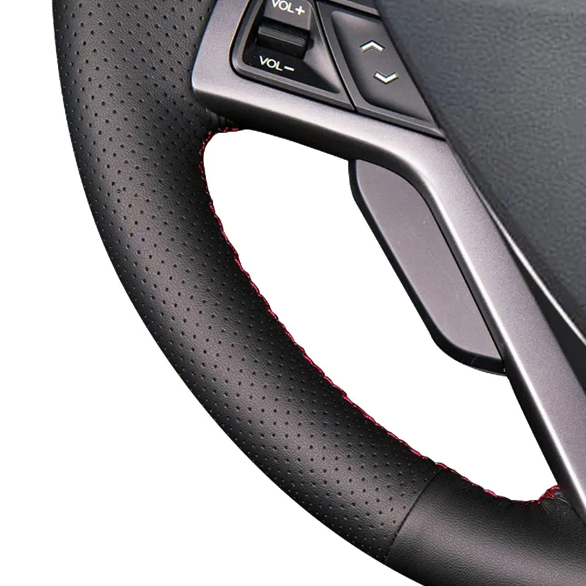 

LQTENLEO Black Genuine Leather Hand-stitched Steering Wheel Cover For Hyundai Veloster 2011 2012 2013 2014 2015 2016 2017