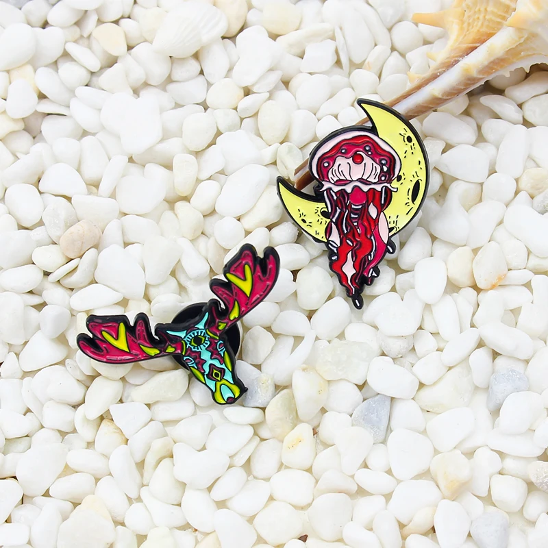 Цветные броши в виде животных эмалированная булавка медузы оленя цветной узор