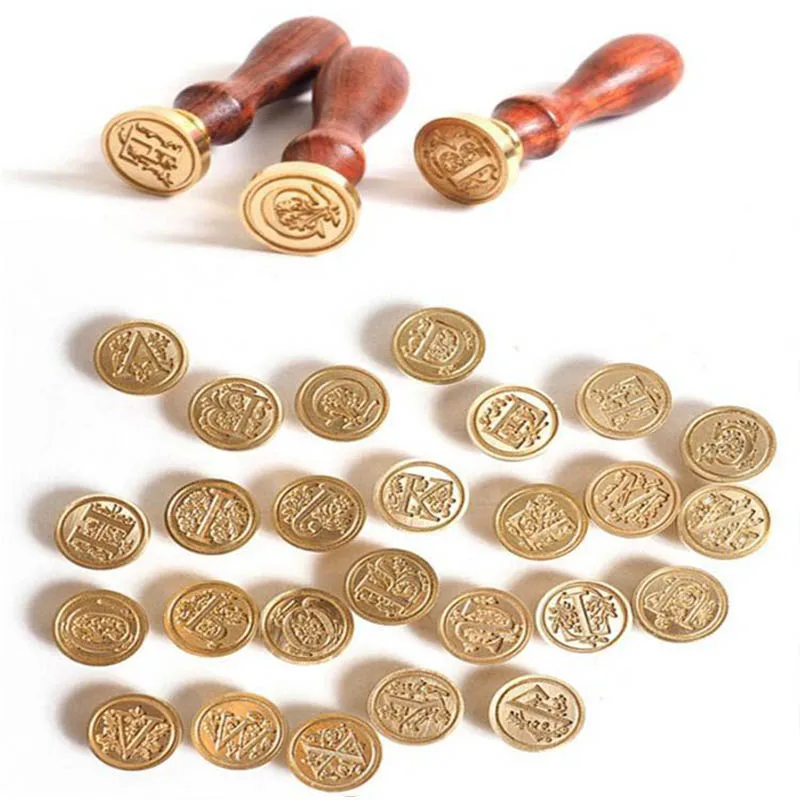 Retro 26 Letter a - Z Wax Seal Stamp | Alphabet Retro Wood Stamp Kits | Replace Copper Head Hobby Tools Sets | Post Decor image 2