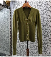 2021 autumn winter fashion wool cardigans high quality women hook button front long sleeve casual army green cardigan tops coat