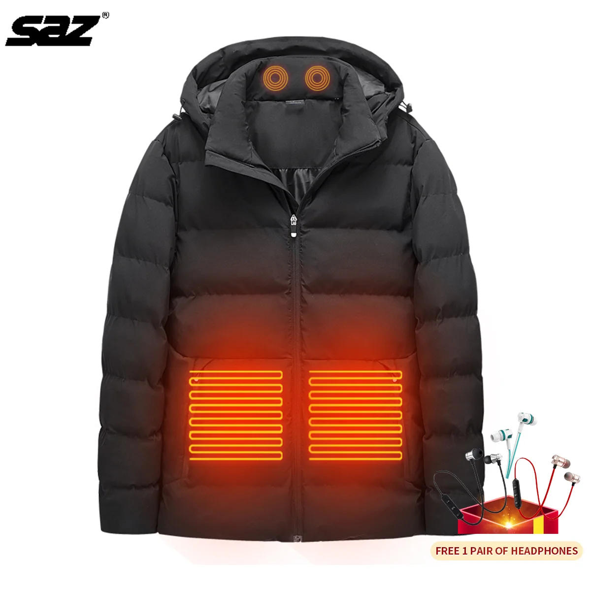 

Мужская стеганая куртка SAZ, со съемным капюшоном и электроподогревом, 2021