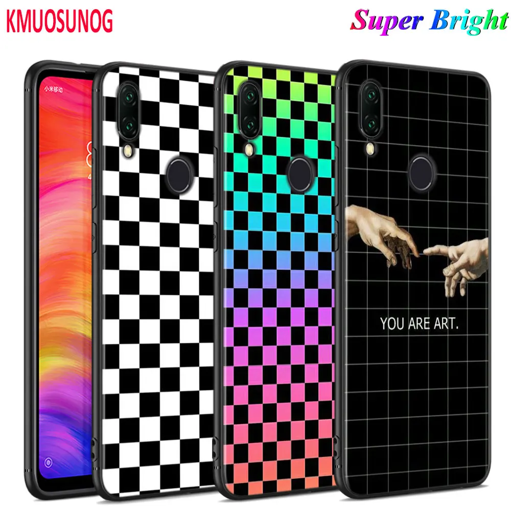 Черный силиконовый чехол в шахматную клетку для Xiaomi Redmi Note 8T 8a 8 7 6 5 4X 4 K20 Pro 7A 6A 5A Plus