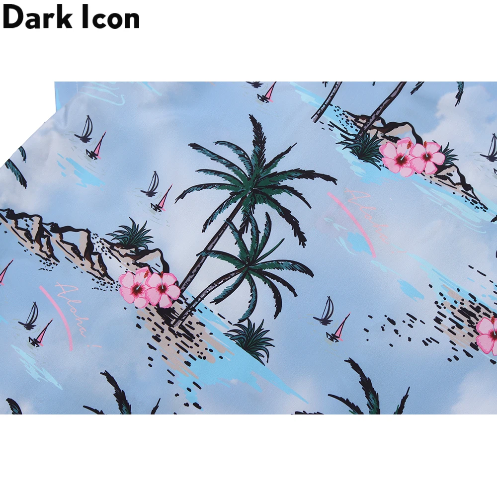 

Dark Icon Coconut Tree Hawaiian Shirt Men Summer Light Weight Material Men's Shirt Street Polo Shirts