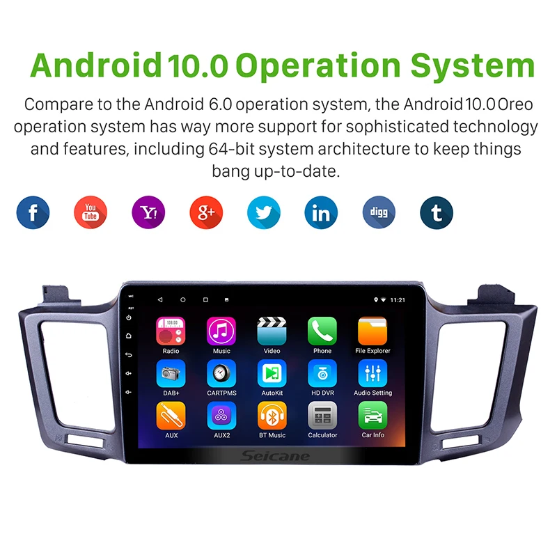 Автомобильный радиоприемник Seicane 10 1 дюйма Android 0 с навигацией GPS мультимедийный