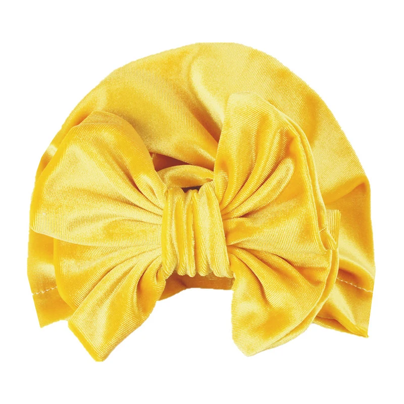 

2019 New Velvet Kids Hat for Girls Pink Big Bow Winter Caps Children Turban Hat Photography Props Elastic Kids Beanie Hat