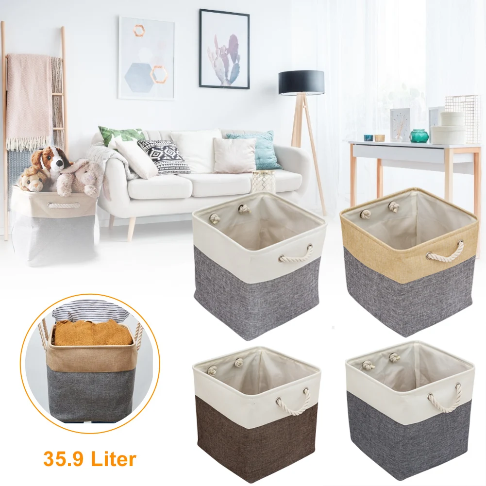 

Foldable Linen Cotton Storage Basket with Handles Europe Style Dirty Clothes Storage Laundry Basket Sundries Organizer for Toys