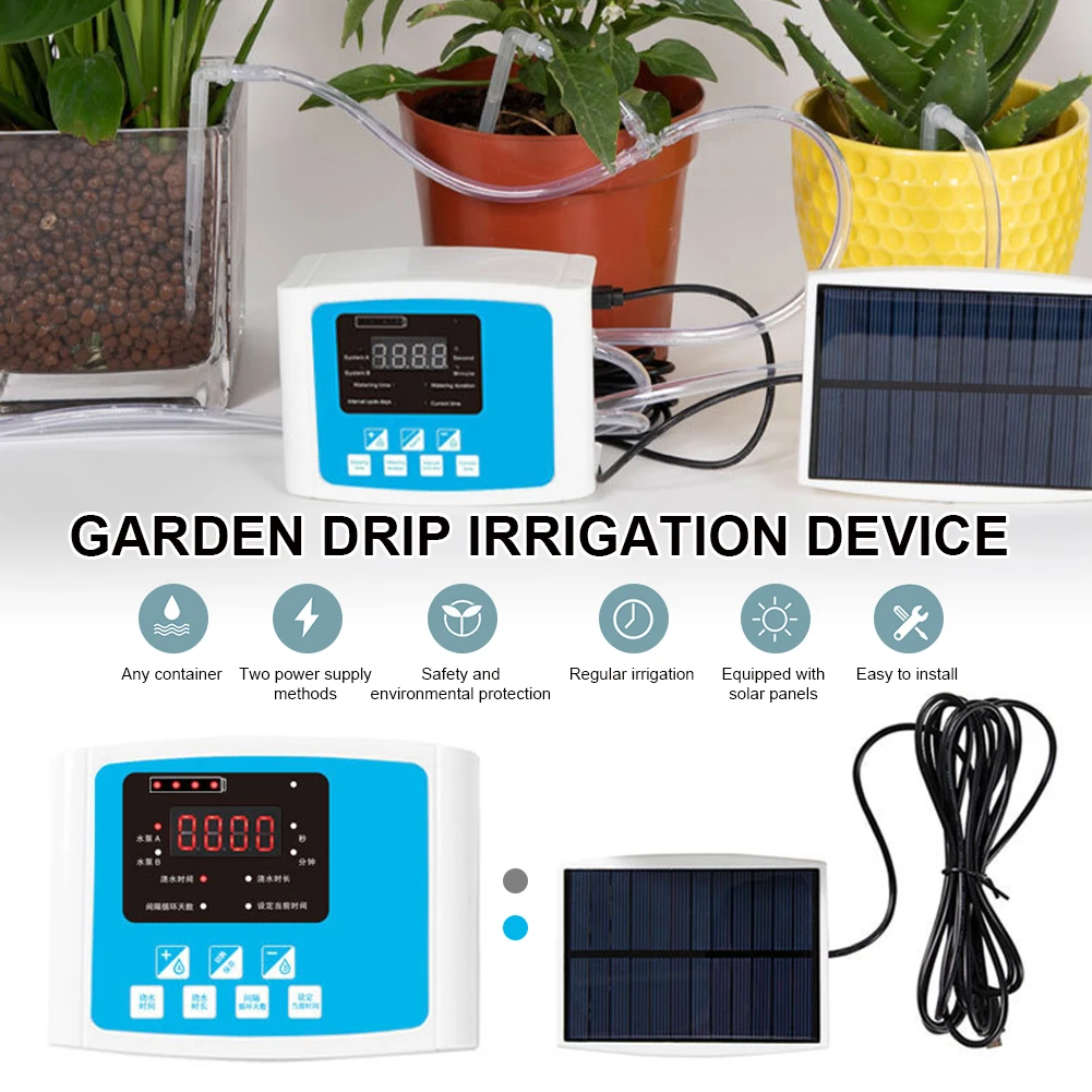 Automatic Drip Irrigation Kit Solar Powered Self Watering System Programmable Timer Setting for Indoor Potted Plants Garden Tool