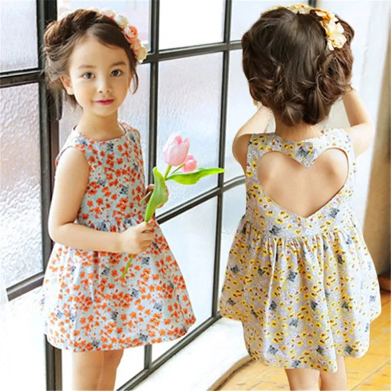 Детское летнее платье без рукавов с цветочным принтом и открытой спиной | Детская