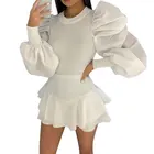 Женская блузка с длинным рукавом-фонариком, черная или белая однотонная Элегантная блузка в стиле ретро, одежда для весны и осени, 2021