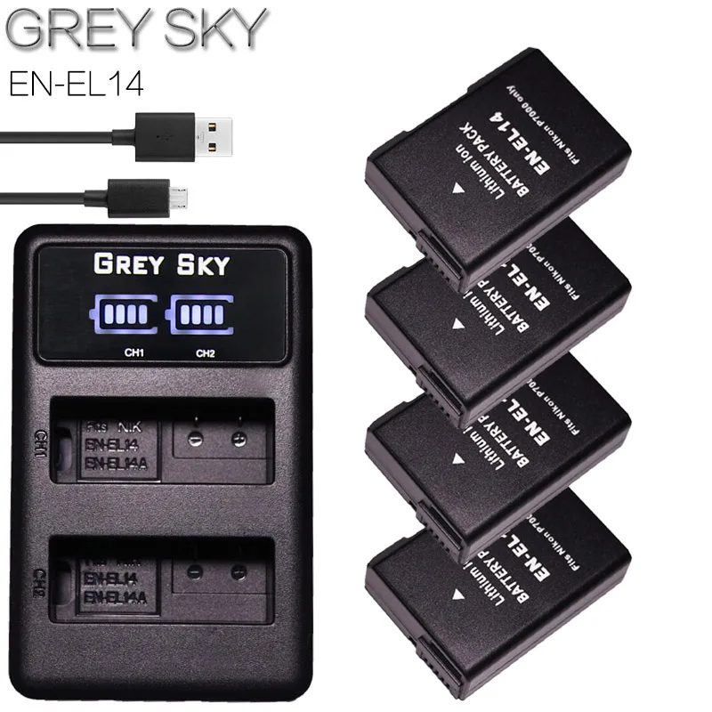 charger and 4battery 2 шт. EN-EL14 EN-EL14a ENEL14 RU EL14 EL14a Батарея+ ЖК-дисплей USB Dual Зарядное устройство для Nikon D3100 D3200 D3300 D5100 D5200 D5300 P7000 - Цвет: charger and 4battery