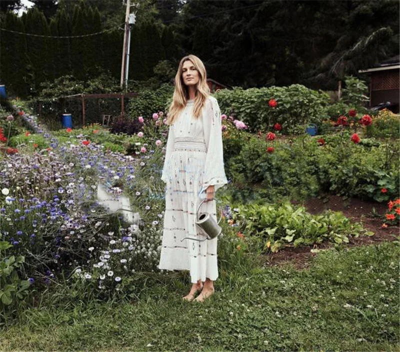 

brand idyllic embroidery Xianqi white holiday dress