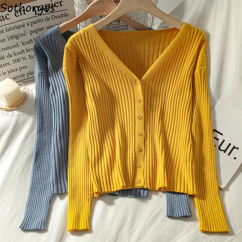 

Cardigans Women Solid Simple Slim Chic Gentle Elegant Streetwear Casual Retro All-match Ulzzang Cozy V-neck Sweet Lovely Classic