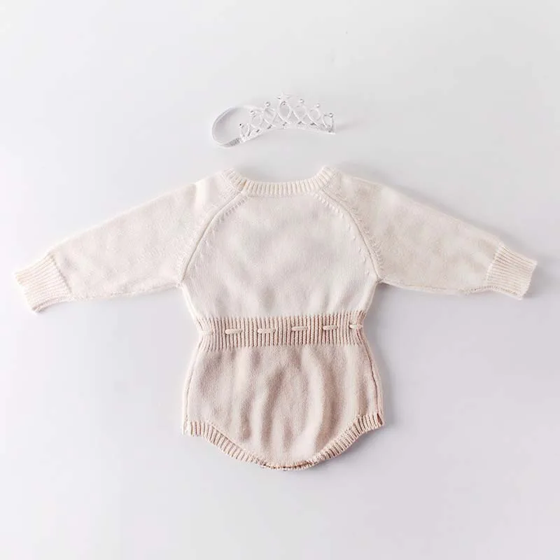 

Infants Bodysuits Baby Girls Knit Clothes Hand-Emobrodiery Knitted Conjoined Suit Of Pure Cotton Long-sleeved Crawling Clothes