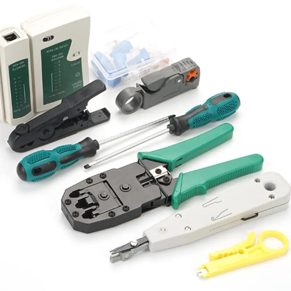 14pcs/Set Computer Network Repair Tool Kit LAN Cable Tester Wire Cutter Screwdriver Pliers Crimping Maintenance Tool Set Bag