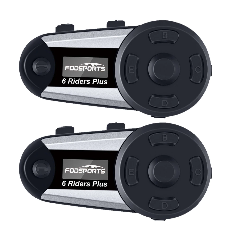 

Intercom Fodsports V6 Plus 2 шт., гарнитура для мотоциклетного шлема с поддержкой bluetooth, 1200 м, с ЖК-дисплеем, для 6 водителей