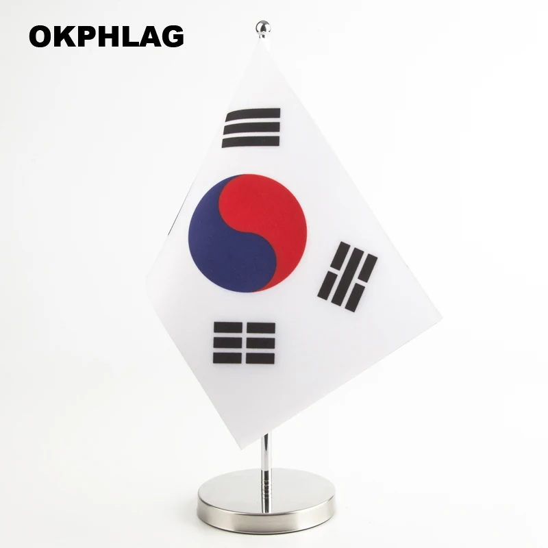 Южная Корея стол флаг с нержавеющей база для флагштока страна баннеры 14*21 см