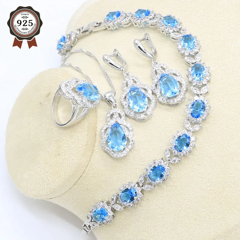 Небесно Голубой Кристалл серебряного цвета набор украшений для женщин с