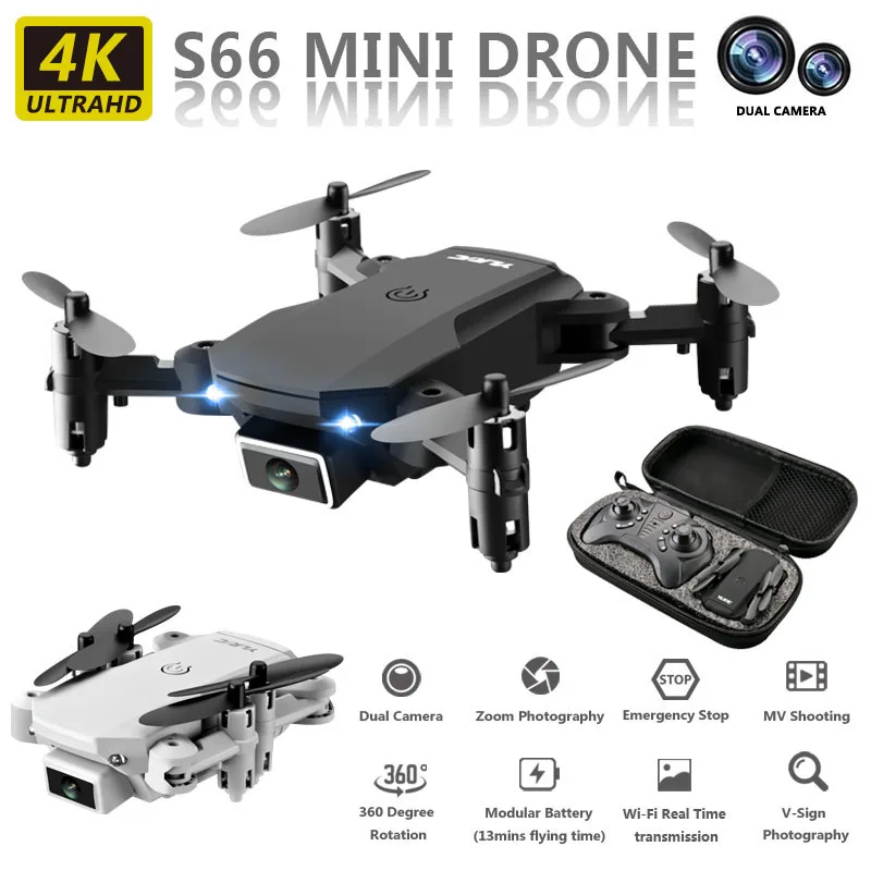 

2021 Mini S66 Drone 4K HD Camera WiFi Fpv Air Pressure Altitude Maintenance 15 Min Battery Life Foldable Quadcopter Gift