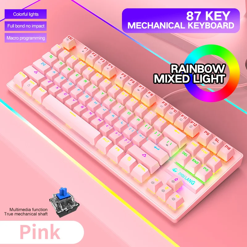 

Механическая клавиатура, игровая клавиатура с RGB радужной подсветкой, игровая клавиатура с 87 клавишами и зелеными осями, переключатель, USB-и...