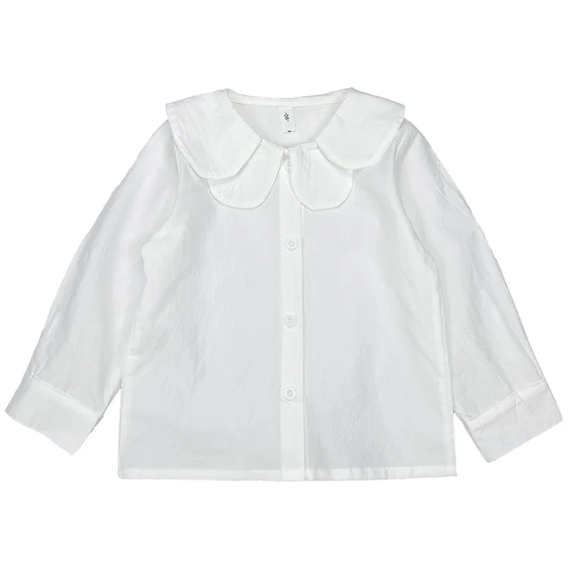 

Girls Lapel Shirt 2021 Spring New Children's White Base Shirt Kids Solid Blouses Baby Girl Clothes Children full Sleeve Tops